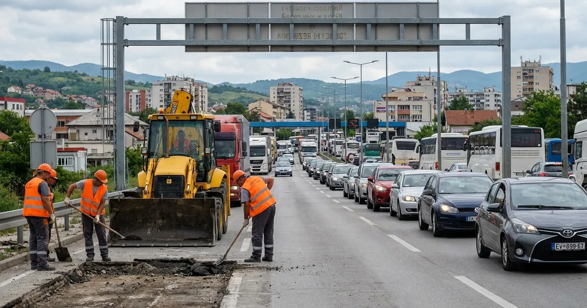 Bosna Hersek yollarında yol çalışması ve sınır yoğunluğu