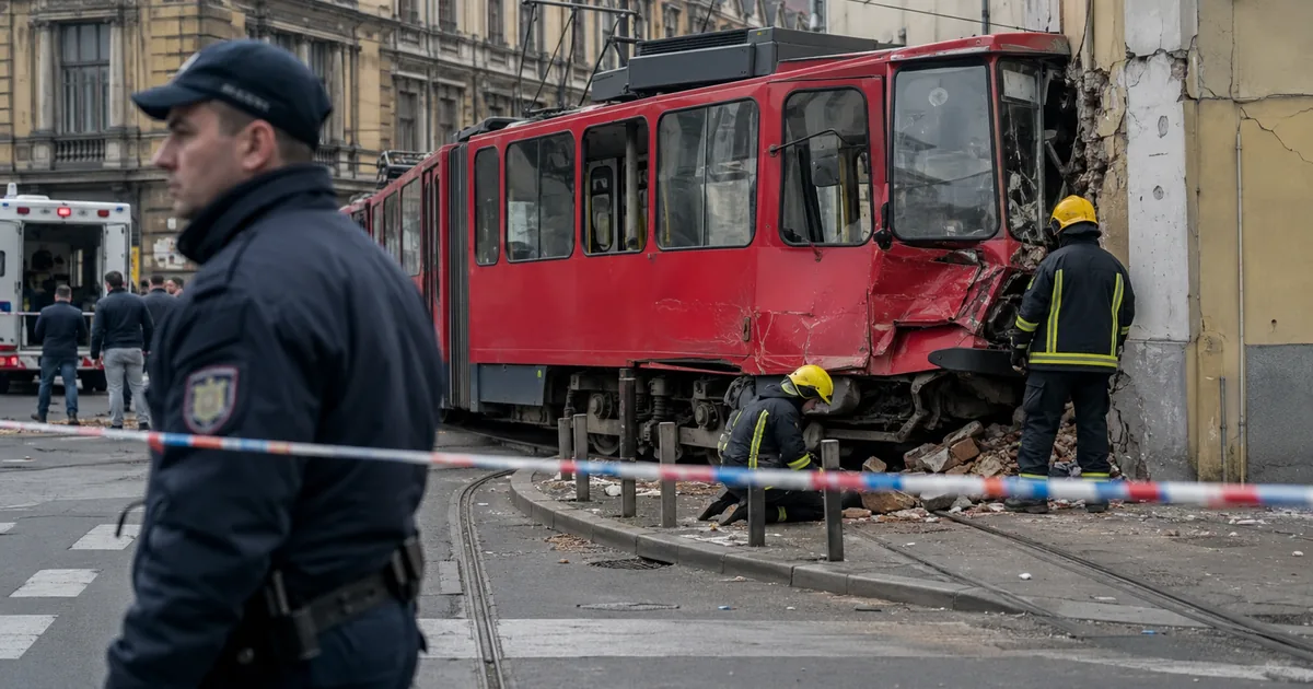 Belgrad'da Tramvay Kazası: Raydan Çıktı, Bina Duvarına Çarptı!