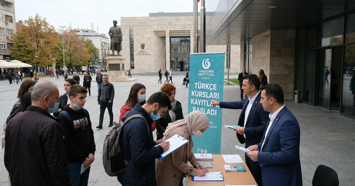 Üsküp Kent Meydanı'ndaki yeni merkezde Türkçe eğitimi