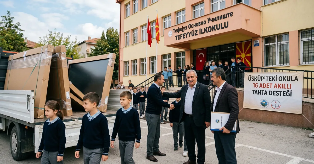 Üsküp'teki okula 16 adet akili tahta desteği verildi